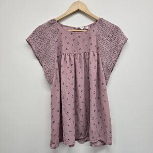 Gap Floral Blouse Women's Size Medium Mauve Romantic Keyhole Back Flowy EUC